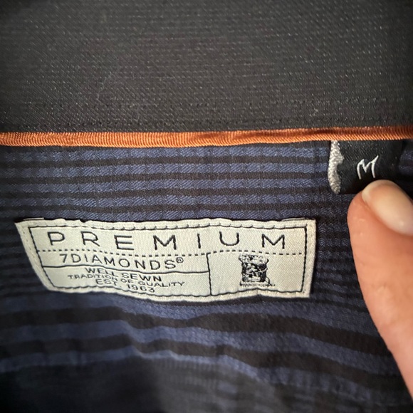 7 Diamonds Men’s Button Up Shirt Medium Dark Blue/Black Stretch Performance - Picture 2 of 4